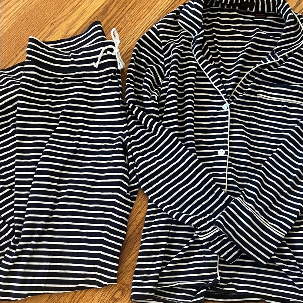 J. Crew Dream Knit Pajamas in navy and white stripe, XS
